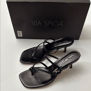 Via Spiga Belle Black Kitten Heel Sandals Size 6M